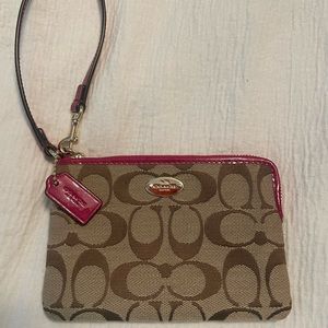 Coach wristlet raspberry and brown. Perfect, like new condition